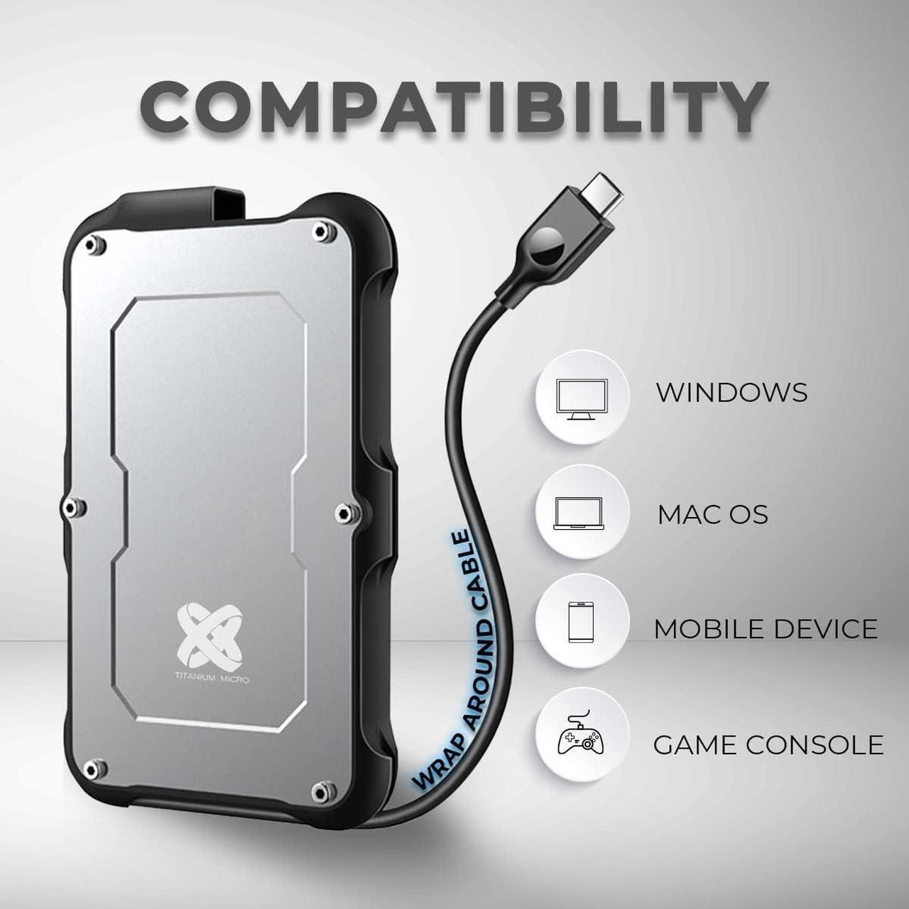 Alt view image 5 of 7 - Titanium Micro 2TB External SSD, Titanium One Up to 500MB/s, Wrap-around USB-C 3.2 Gen 2, Rugged IP66 Water&Drop Resistance, Portable Solid State Drive for Window PC, Mac, PS4, PS5, Xbox