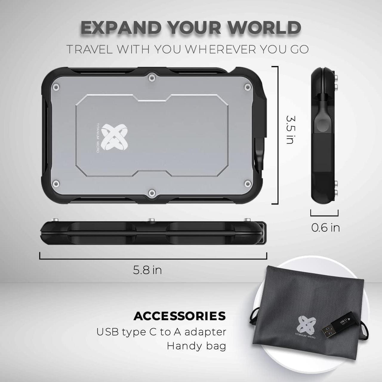 Alt view image 7 of 7 - Titanium Micro 2TB External SSD, Titanium One Up to 500MB/s, Wrap-around USB-C 3.2 Gen 2, Rugged IP66 Water&Drop Resistance, Portable Solid State Drive for Window PC, Mac, PS4, PS5, Xbox