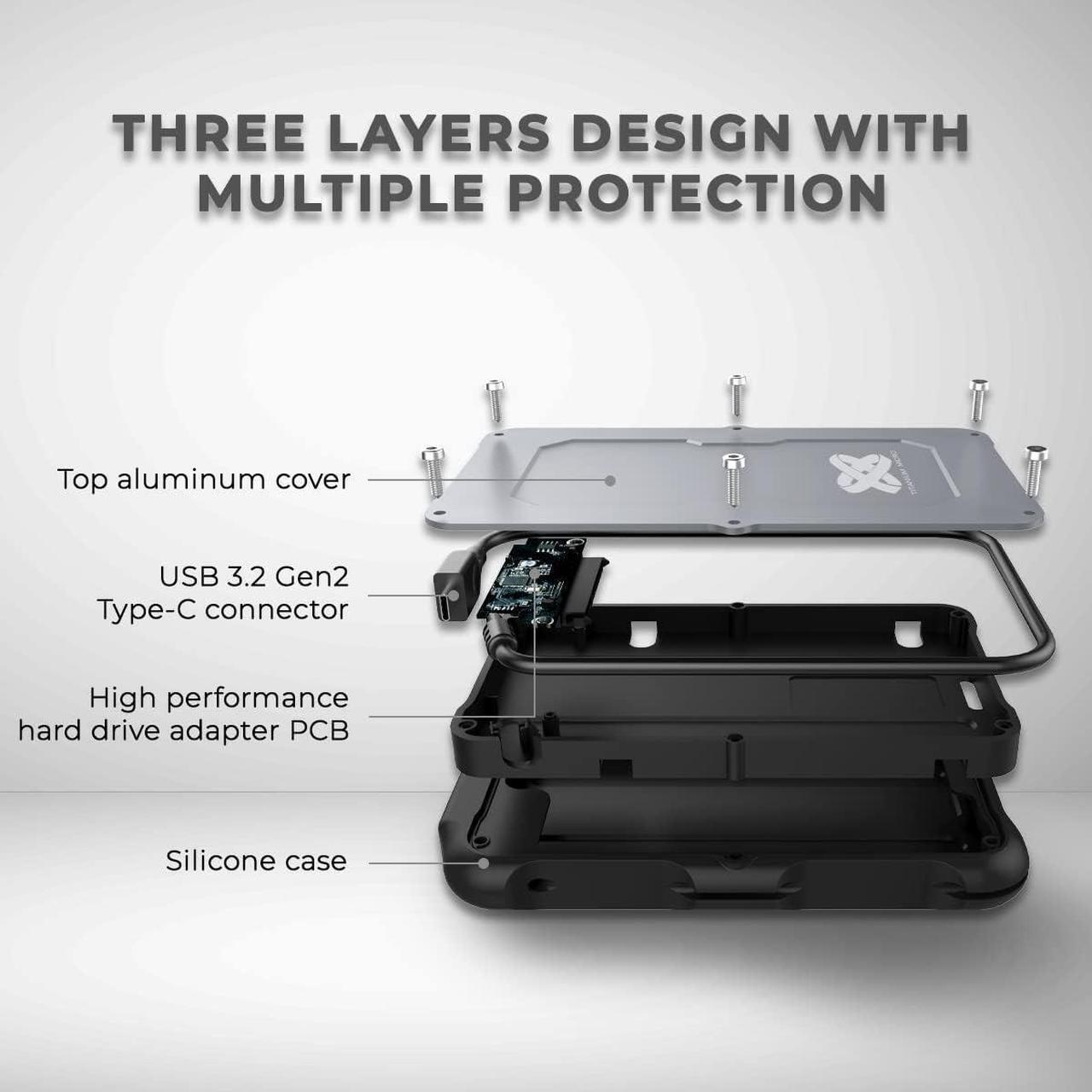 Alt view image 8 of 7 - Titanium Micro 2TB External SSD, Titanium One Up to 500MB/s, Wrap-around USB-C 3.2 Gen 2, Rugged IP66 Water&Drop Resistance, Portable Solid State Drive for Window PC, Mac, PS4, PS5, Xbox