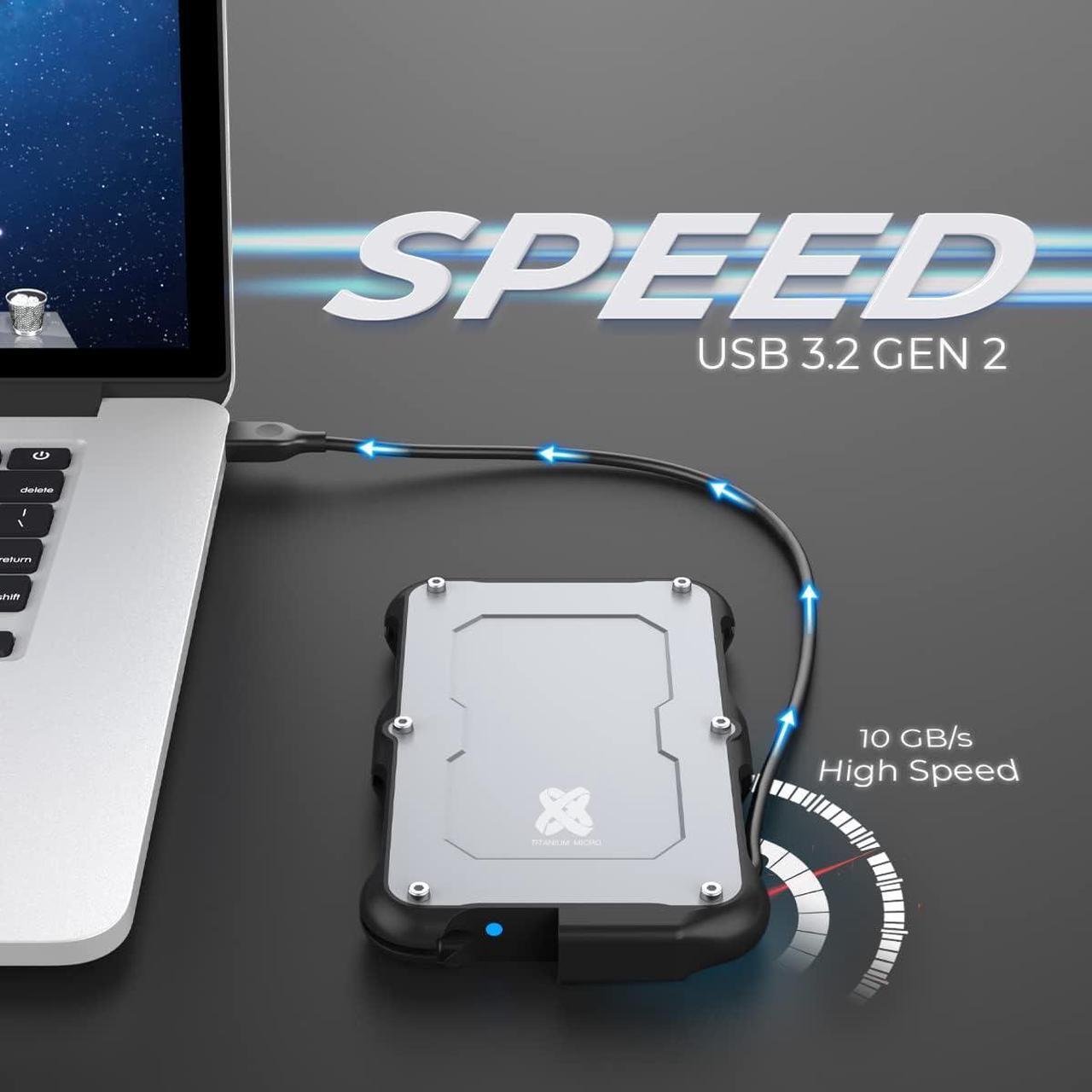 Alt view image 6 of 7 - Titanium Micro 2TB External SSD, Titanium One Up to 500MB/s, Wrap-around USB-C 3.2 Gen 2, Rugged IP66 Water&Drop Resistance, Portable Solid State Drive for Window PC, Mac, PS4, PS5, Xbox