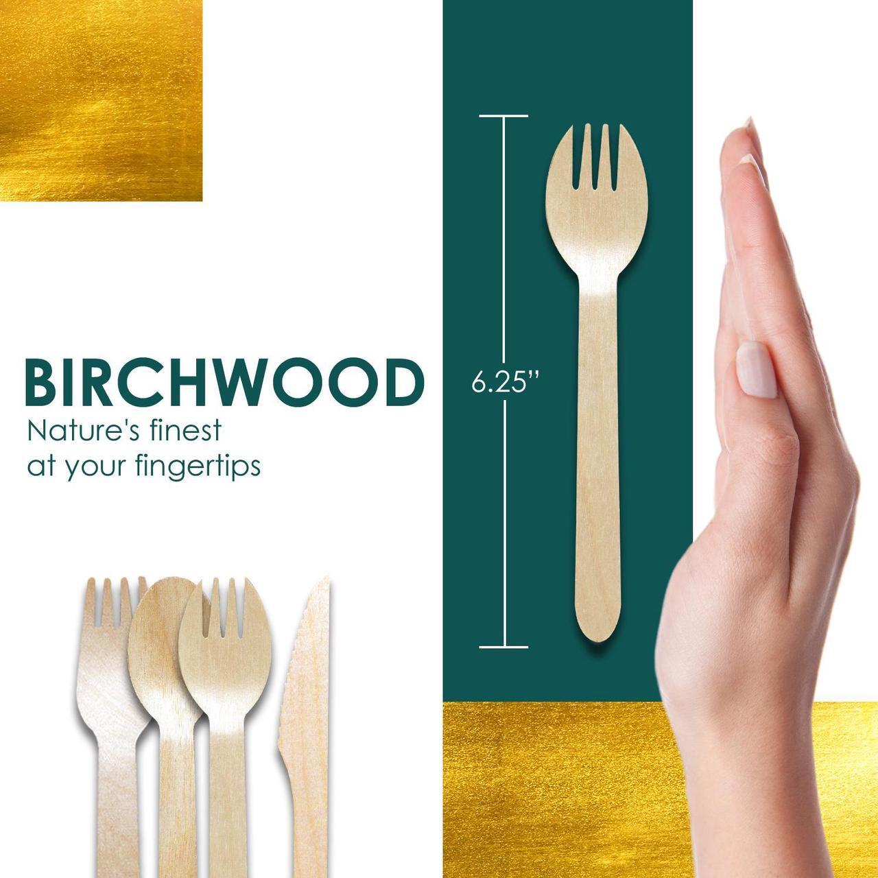Alt view image 7 of 7 - Planet Pantry Disposable Birchwood Cutlery Wooden Bamboo-Like for Party - Fork & Spoon - 50 pcs each