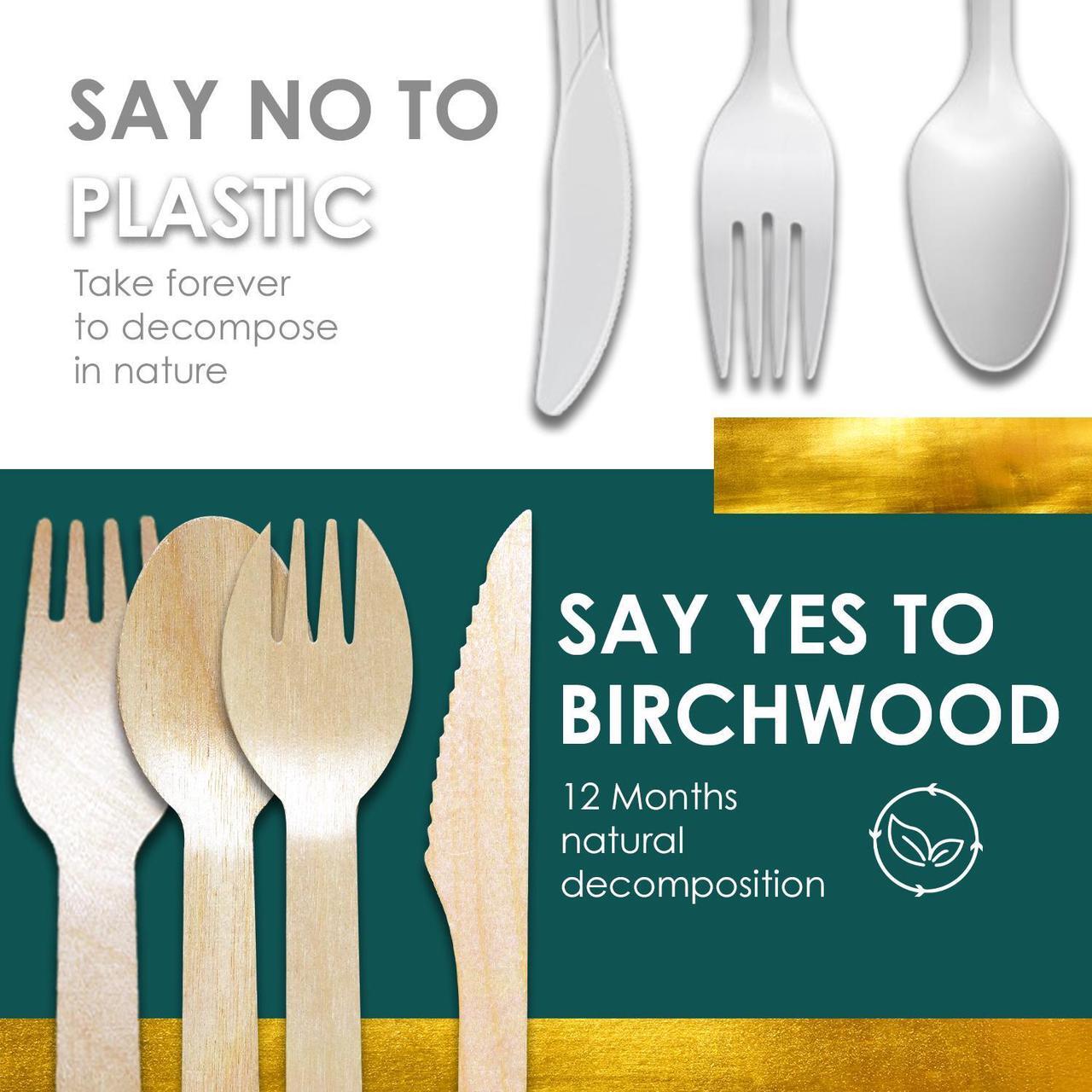 Alt view image 5 of 7 - Planet Pantry Disposable Birchwood Cutlery Wooden Bamboo-Like for Party - Fork & Spoon - 50 pcs each