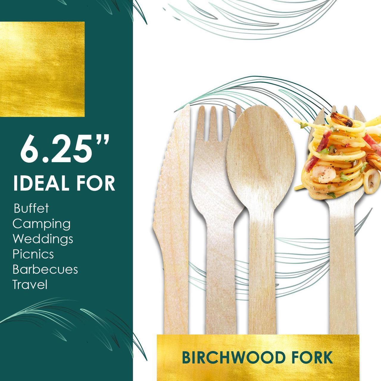 Alt view image 2 of 7 - Planet Pantry Disposable Birchwood Cutlery Wooden Bamboo-Like for Party - Fork & Spoon - 50 pcs each