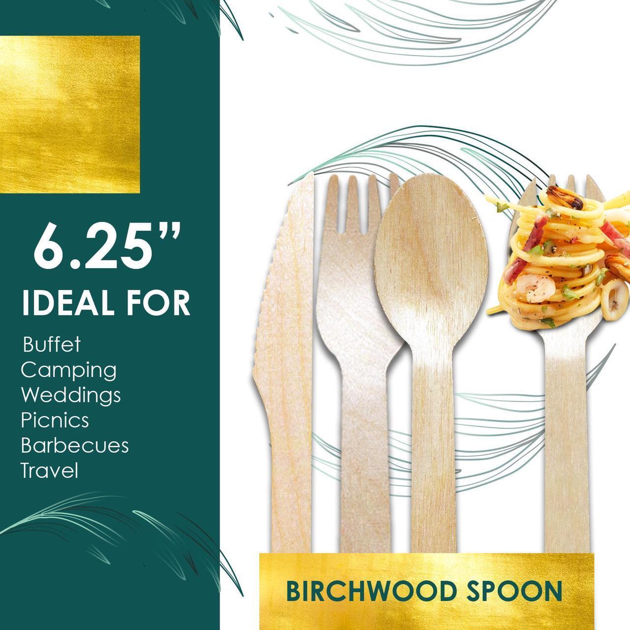 Alt view image 3 of 7 - Planet Pantry Disposable Birchwood Cutlery Wooden Bamboo-Like for Party - Fork & Spoon - 50 pcs each