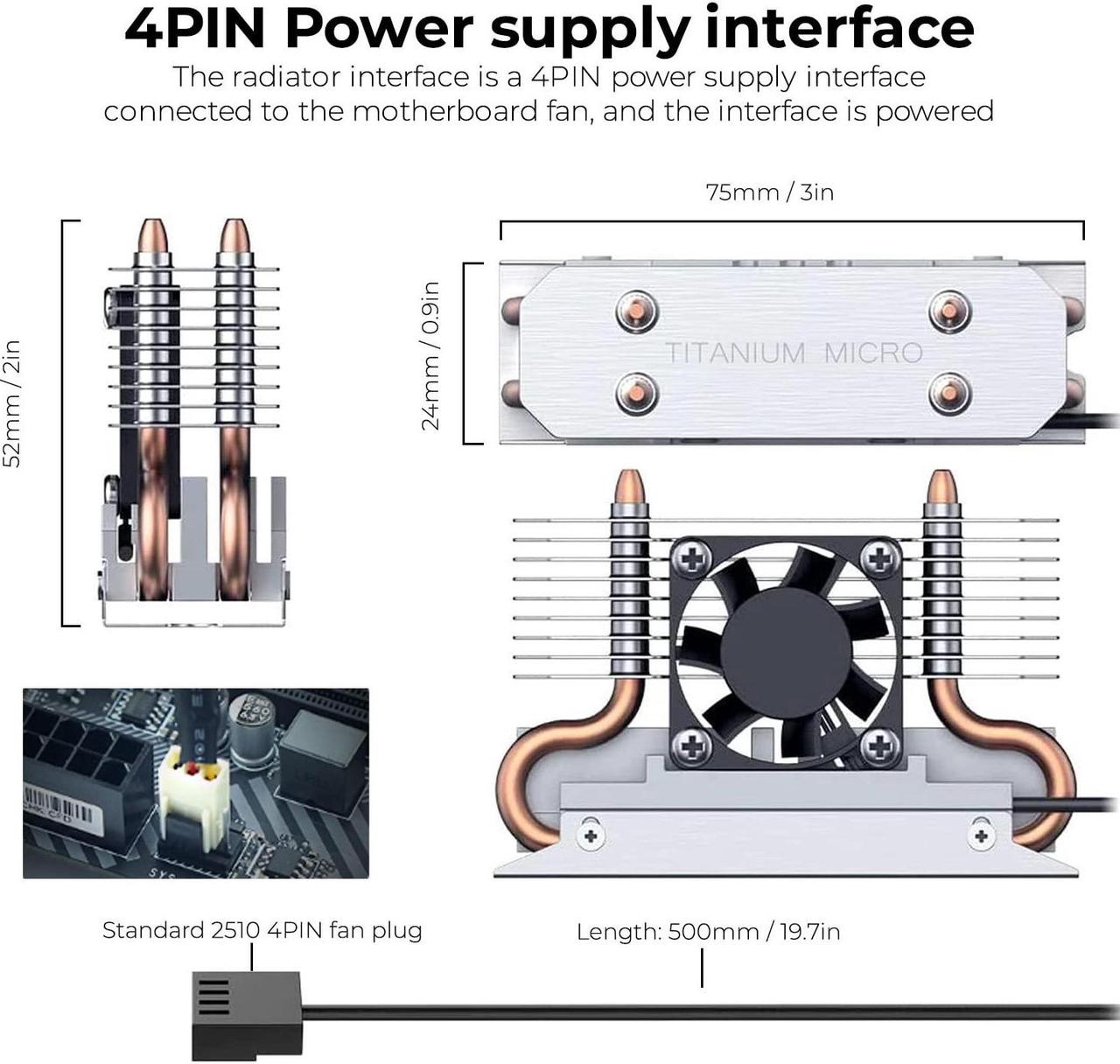 Alt view image 6 of 7 - Titanium Micro Nitro Pro M.2 NVMe Heatsink, 2280 Dual Cooler Heatsink with 30mm PWM Fan