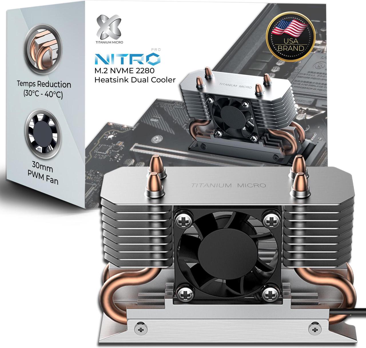Main image of Titanium Micro Nitro Pro M.2 NVMe Heatsink, 2280 Dual Cooler Heatsink with 30mm PWM Fan