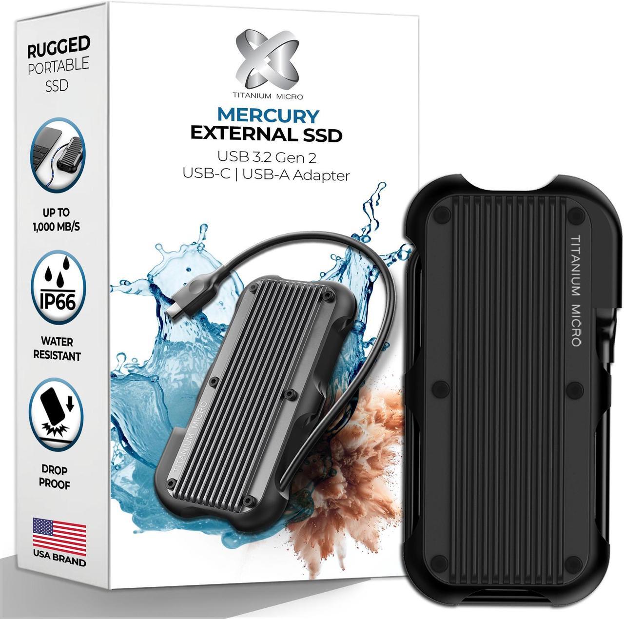 Main image of Titanium Micro External SSD 4TB - Mercury Portable SSD, Up to 1000MB/s, USB 3.2 Gen 2 USB-C, USB-A, Rugged IP66 Water Drop Resistance, External Solid State Drive Slim and Lightweight Storage