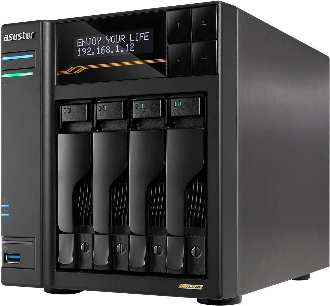 Alt view image 3 of 6 - Asustor Lockerstor 4 Gen3 AS6804T 4 Bay NAS, Quad-Core 2.3GHz CPU, Dual USB 4 Ports, Dual 10GbE Ports, Dual 5GbE Ports, 16G ECC RAM DDR5, Four M.2 SSD Slots (Diskless)