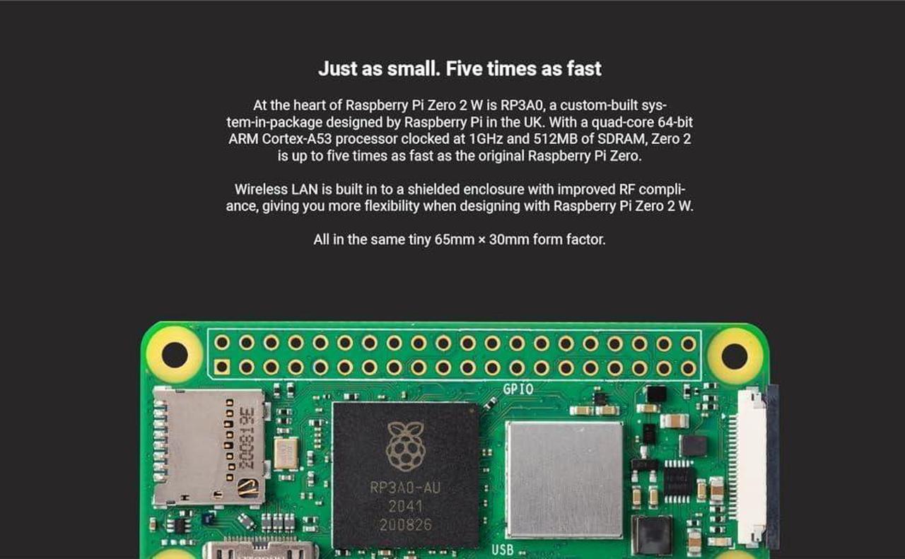 Alt view image 3 of 3 - Raspberry Pi SC1176 Pi zero 2w Single Board Computer, RP3A0-AU, 64bit, ARM, Cortex-A53