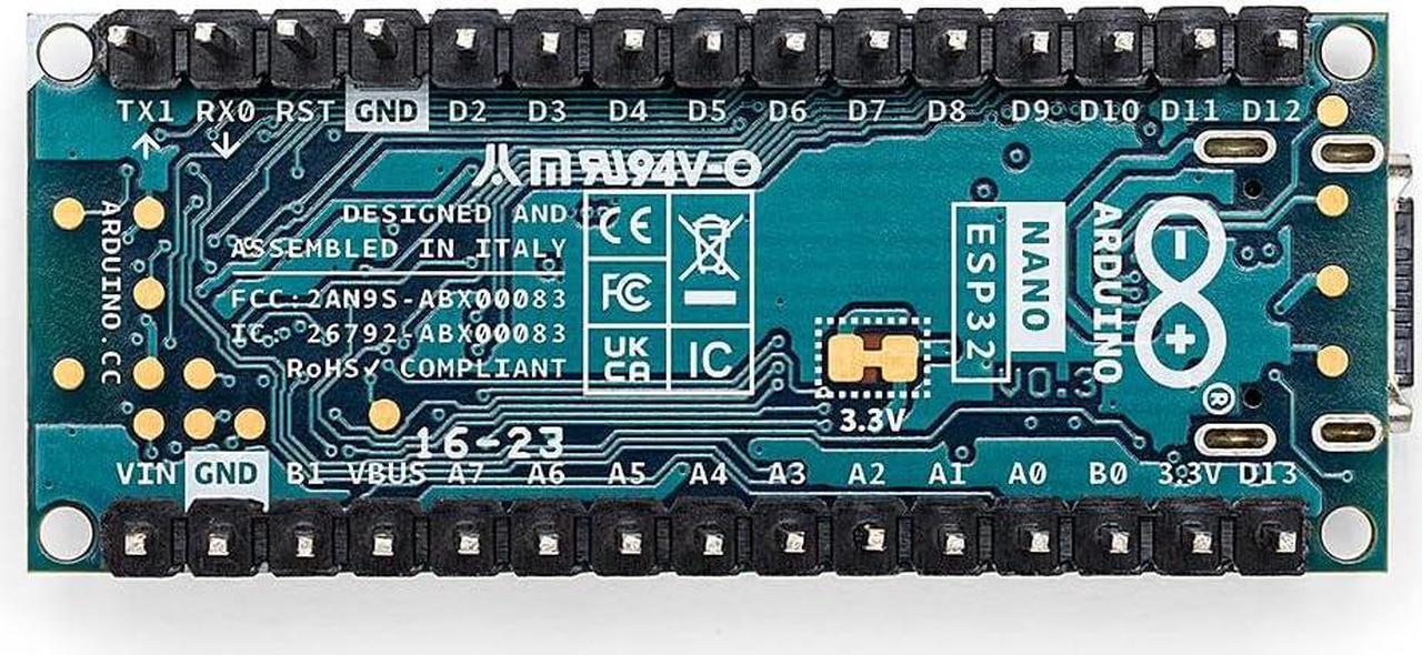 Alt view image 2 of 7 - Arduino ABX00083 Nano ESP32 w/ headers ESP32-S3,USB-C, Wi-Fi,Bluetooth,HID Support, MicroPython Compatible