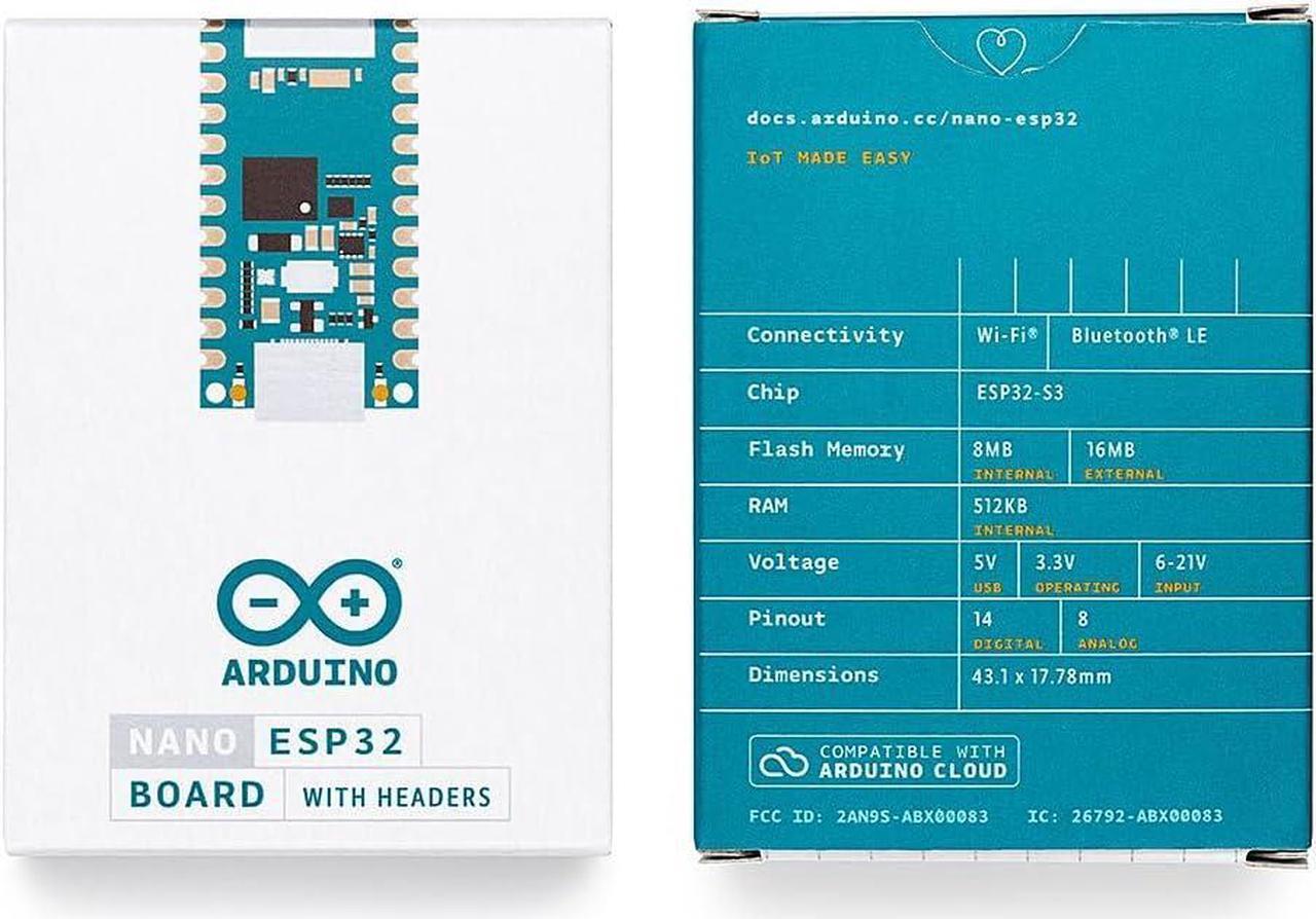 Alt view image 4 of 7 - Arduino ABX00083 Nano ESP32 w/ headers ESP32-S3,USB-C, Wi-Fi,Bluetooth,HID Support, MicroPython Compatible
