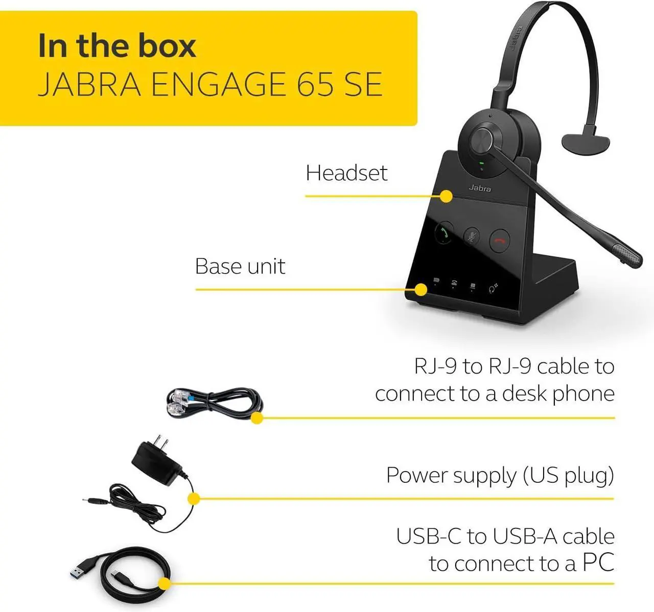 Alt view image 6 of 7 - Jabra 9653-553-125 Engage 65 SE Wireless Headset, Single-Ear( Mono) ,Advanced Noise-Cancelling Microphone- Black