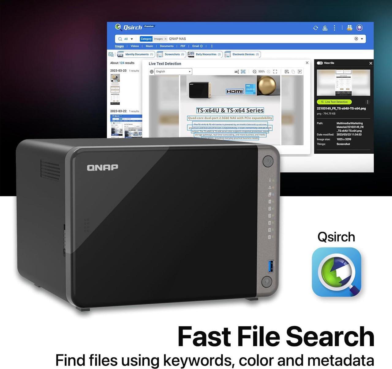 Alt view image 3 of 7 - QNAP TS-AI642 6 Bay AI NAS with a Power-efficient ARM Processor and NPU for AI-Powered Video and Image Recognition Applications (Diskless)