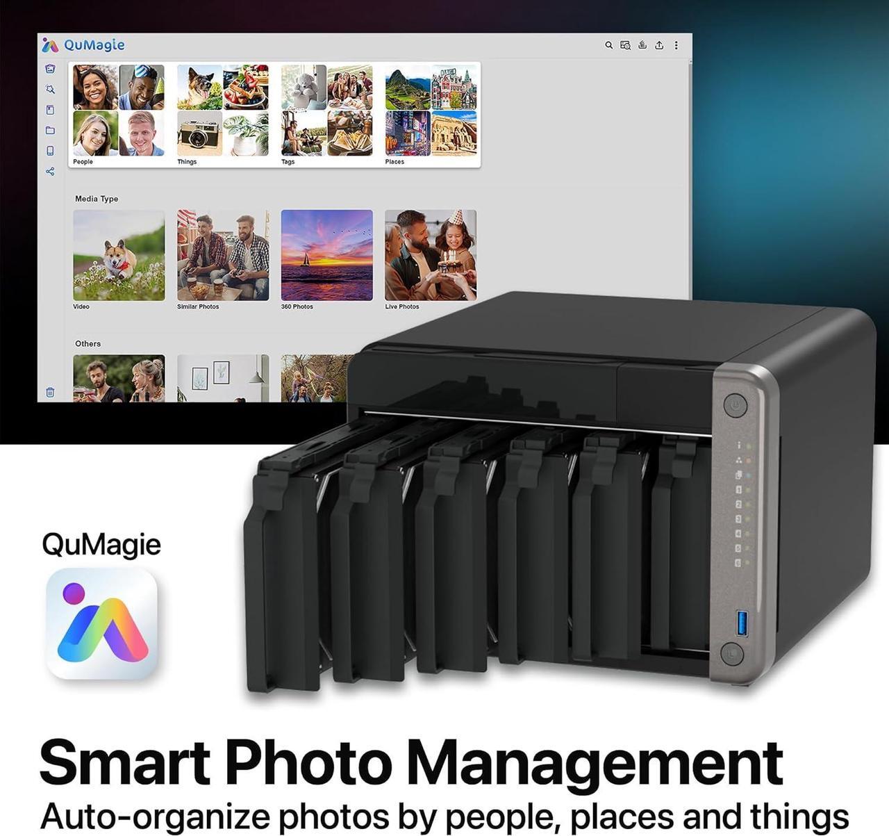Alt view image 4 of 7 - QNAP TS-AI642 6 Bay AI NAS with a Power-efficient ARM Processor and NPU for AI-Powered Video and Image Recognition Applications (Diskless)