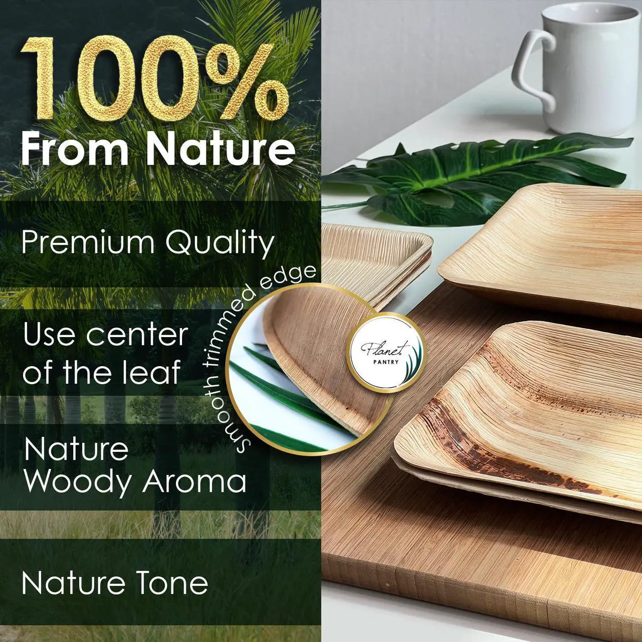 Alt view image 6 of 7 - Planet Pantry Disposable Palm leaf 8.5" Plate with Thumb Hold (25 pcs) Wooden Bamboo-Like Paper and Plastic Alternative Eco-Friendly for Food, Buffet, Party