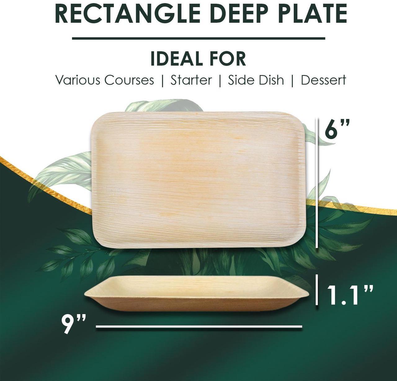 Alt view image 2 of 7 - Planet Pantry Disposable Palm Leaf 9"x6" Rectangle Deep Plate (25 pcs) Wooden Bamboo-Like Paper and Plastic Alternative Eco-Friendly for Food, Party, Buffet