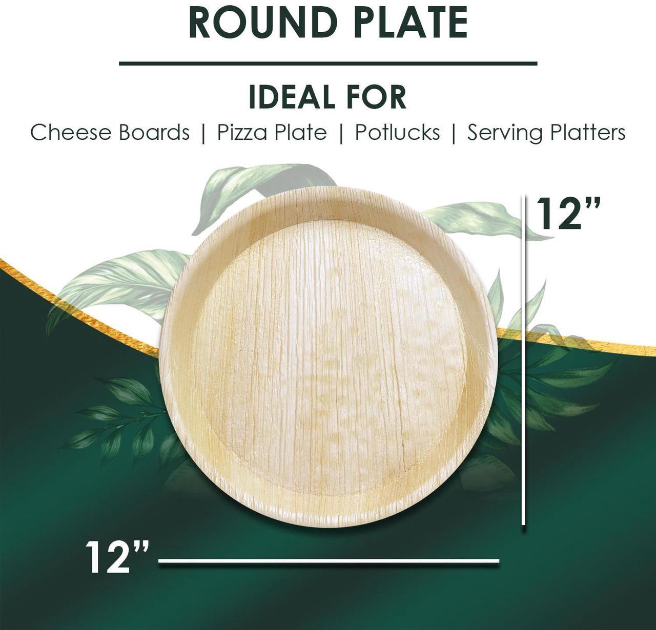 Alt view image 2 of 7 - Planet Pantry Disposable Palm leaf 12" Round Tray Serving Platter (10 pcs) Wooden Bamboo-Like Plastic Alternative Eco-Friendly for Food, Party, Buffet