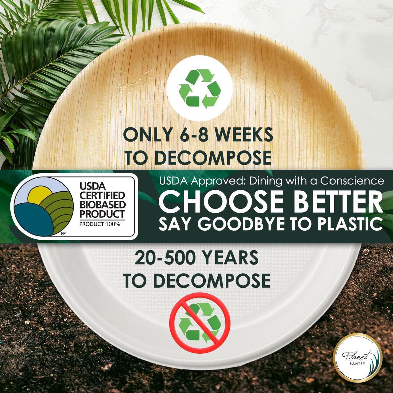 Alt view image 5 of 7 - Planet Pantry Disposable Palm leaf 12" Round Tray Serving Platter (10 pcs) Wooden Bamboo-Like Plastic Alternative Eco-Friendly for Food, Party, Buffet