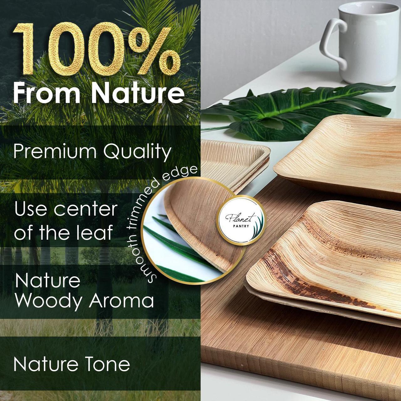 Alt view image 6 of 7 - Planet Pantry Disposable Palm leaf 12" Round Tray Serving Platter (10 pcs) Wooden Bamboo-Like Plastic Alternative Eco-Friendly for Food, Party, Buffet
