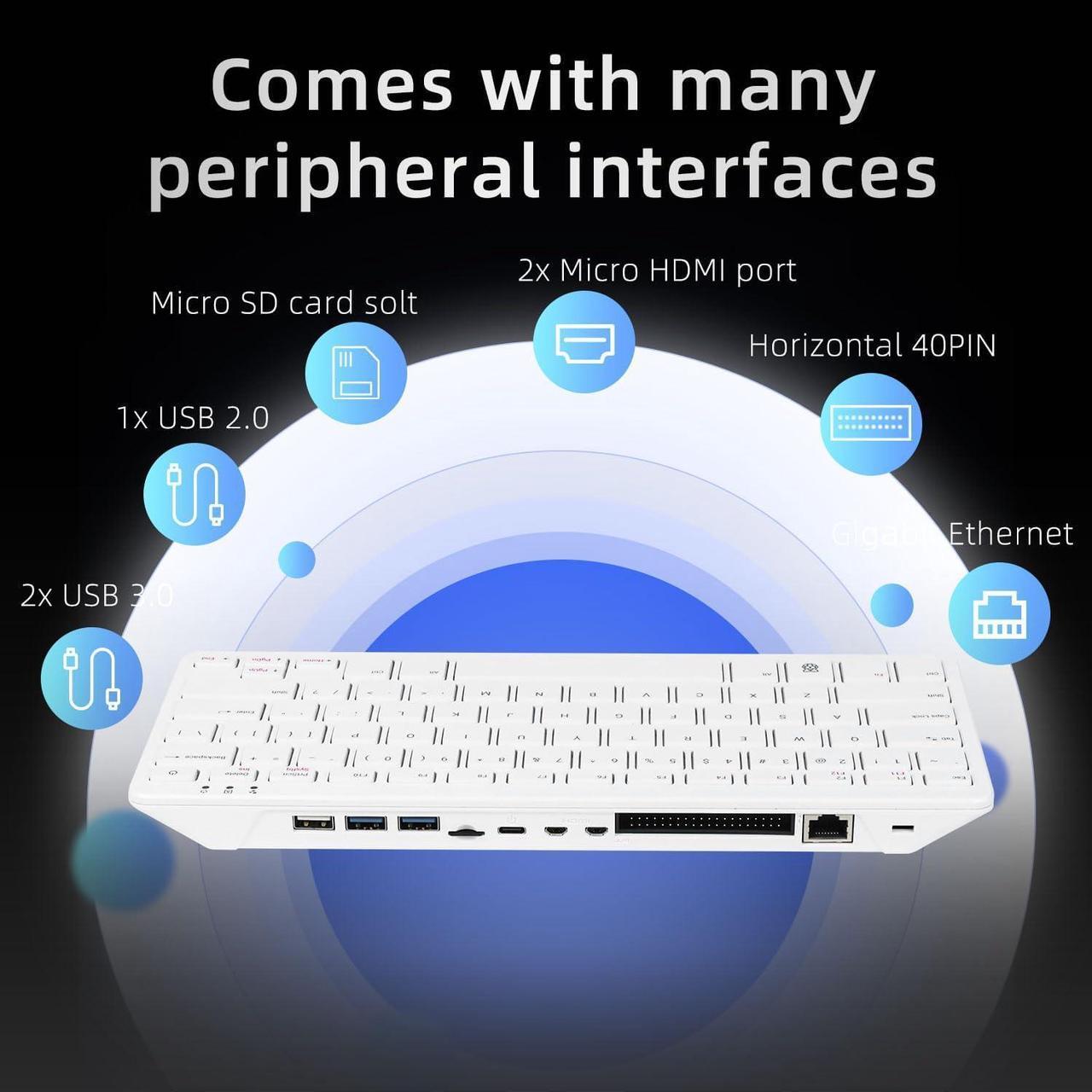 Alt view image 4 of 7 - Raspberry Pi SC1285 Pi 500,Keyboard Kit Desktop Computer (US) Dual 4K Output,WiFi/BLE Support w/ Official RPi 32GB Micro SD Card