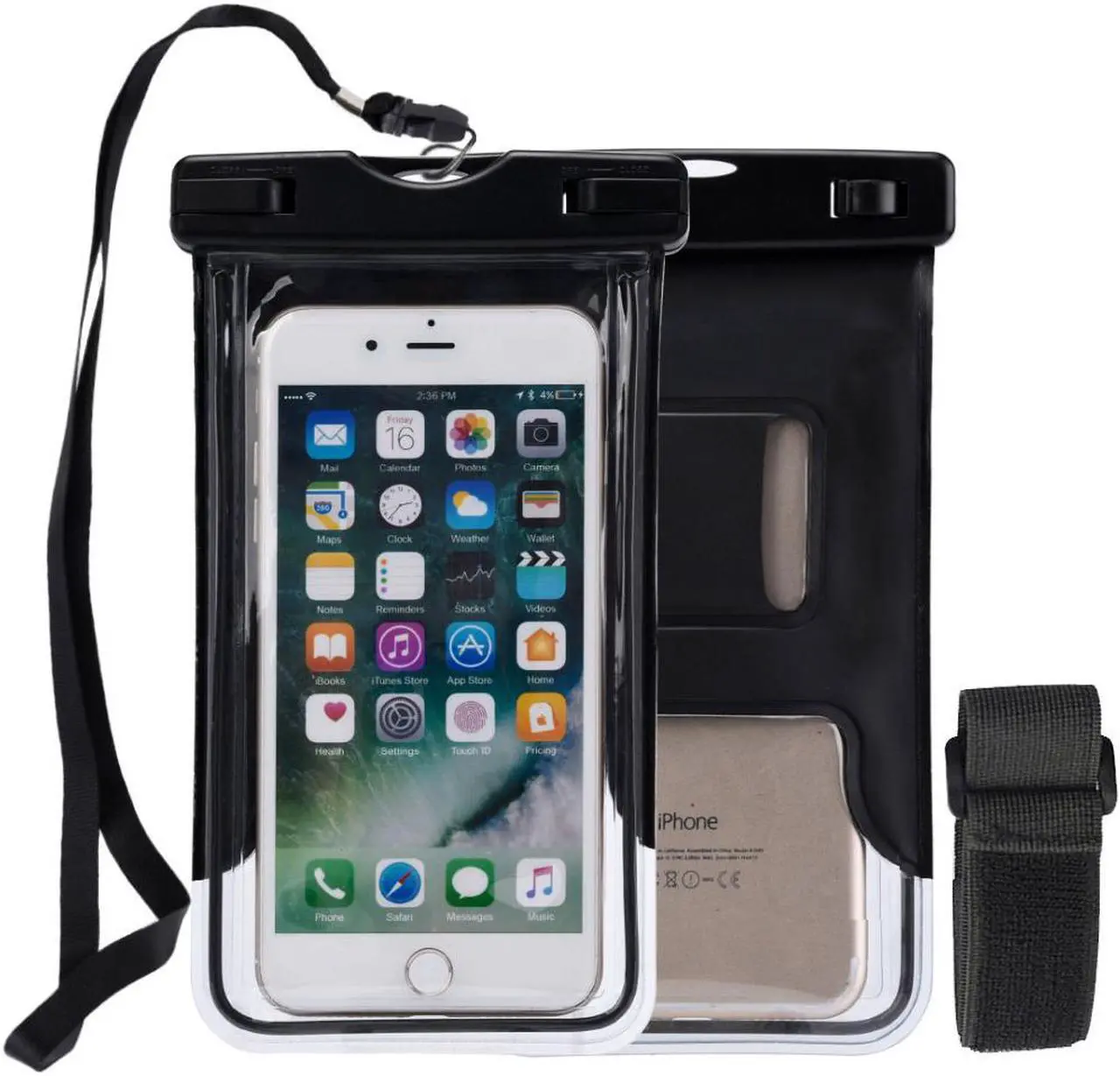 Main image of IPX8 Waterproof Cell Phone Case (Deluxe) - Glow in the Dark Dry Bag Pouch with Arm Band Function and Lanyard Strap for iPhone 6s, 6s Plus Galaxy s8, s7, s7 Edge, s6, s6 Edge, Any Phone up to 6 Inches