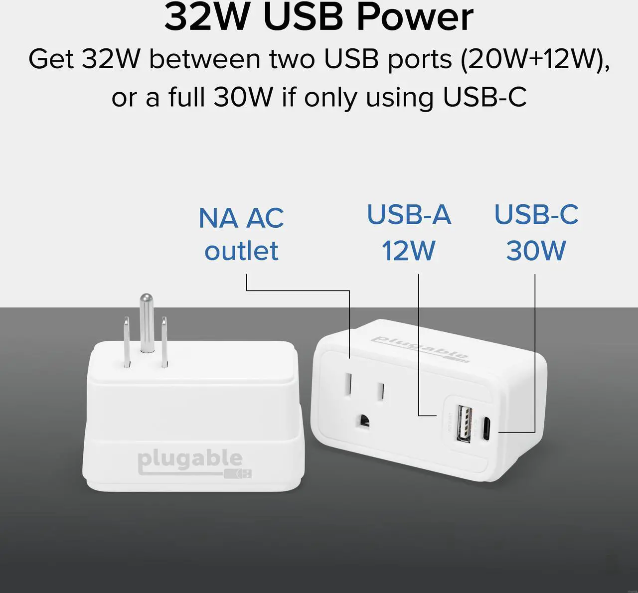 Alt view image 2 of 7 - Plugable Wall Outlet Extender with 1x USB-C and 1x USB, 32W USB C Charger Block, USBC Fast Charger for iPhone 13/14, Travel, Home, Office, Cruise Ship