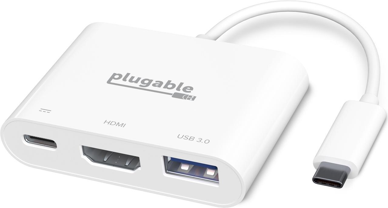 Plugable USB C to HDMI Multiport Adapter, 3-in-1 USB C Hub with 4K HDMI Output, USB 3.0 and USB-C Charging Port, Compatible with MacBook, Chromebook, Dell XPS, Thunderbolt 3 and More