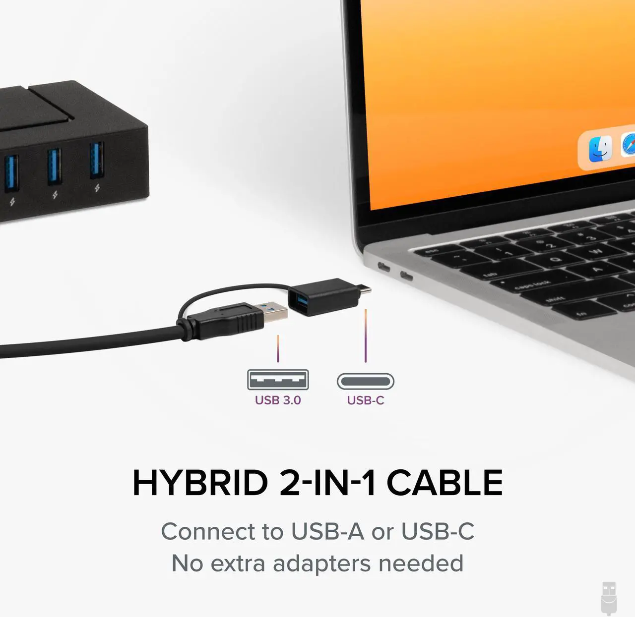 Alt view image 4 of 17 - Plugable 7-in-1 USB Powered Hub for Laptops with USB-C or USB 3.0 - USB Power Station for Multiple Devices and USB Data Transfer with a 60W Power Adapter, Driverless