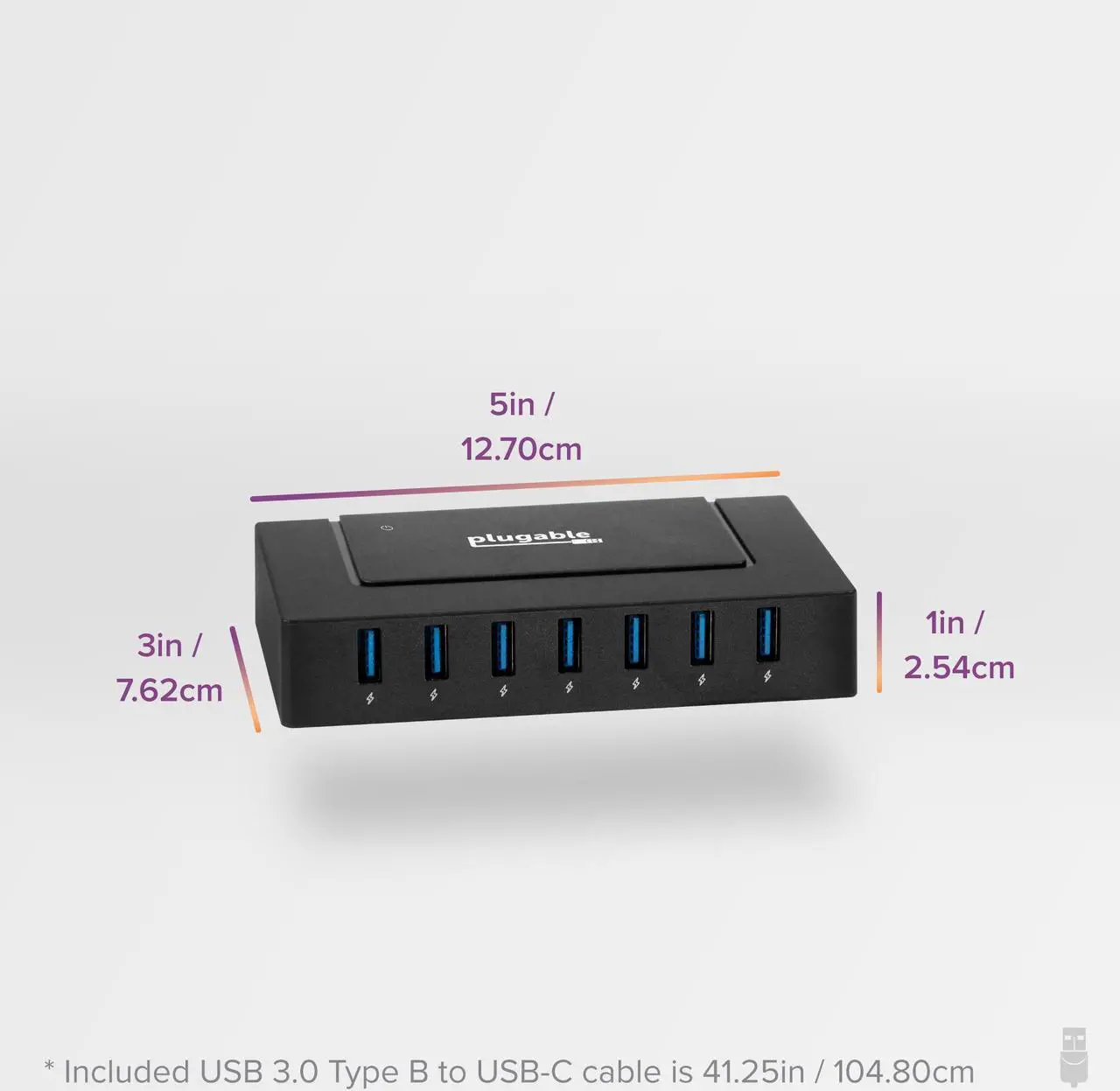 Alt view image 8 of 17 - Plugable 7-in-1 USB Powered Hub for Laptops with USB-C or USB 3.0 - USB Power Station for Multiple Devices and USB Data Transfer with a 60W Power Adapter, Driverless