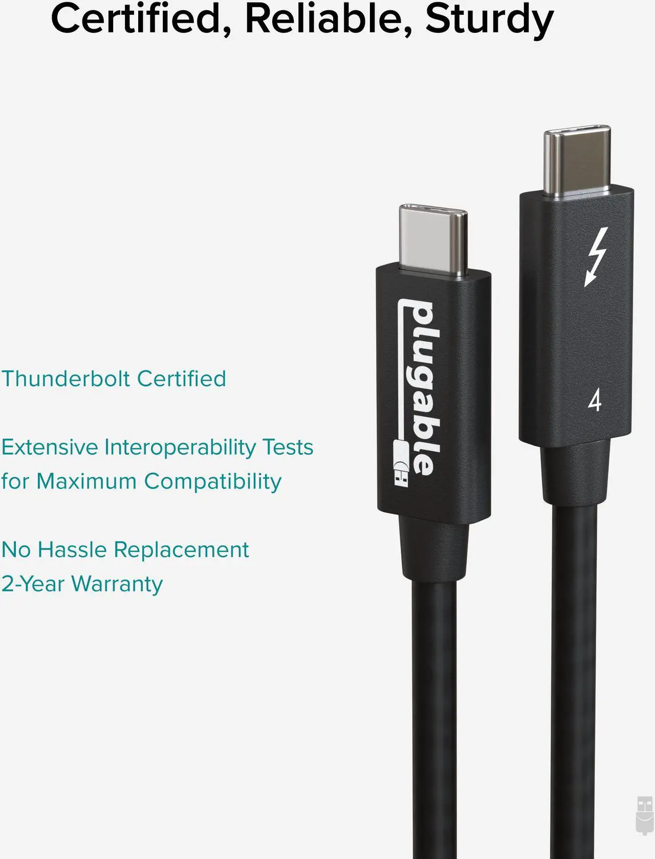 Alt view image 5 of 14 - Plugable Thunderbolt 4 Cable [Thunderbolt Certified] 3.3ft USB4 Cable with 100W Charging, Single 8K or Dual 4K Displays, 40Gbps Data Transfer, Compatible with Thunderbolt, USB4, USB-C - Driverless