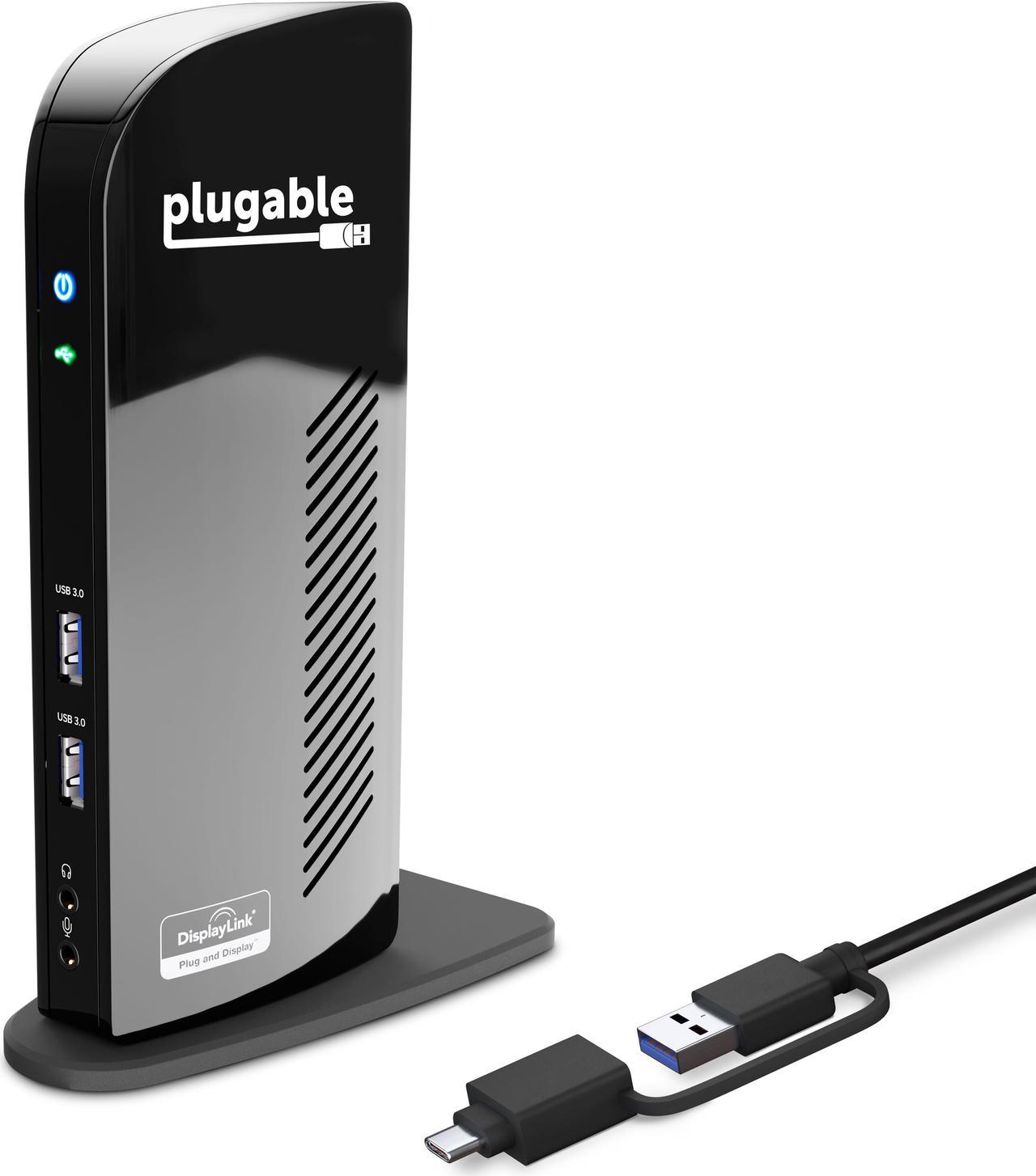 Plugable Laptop Docking Station Dual Monitor for USB-C or USB 3.0, Compatible with Windows and Mac, (Dual HDMI, 6x USB Ports, Gigabit Ethernet, Audio)