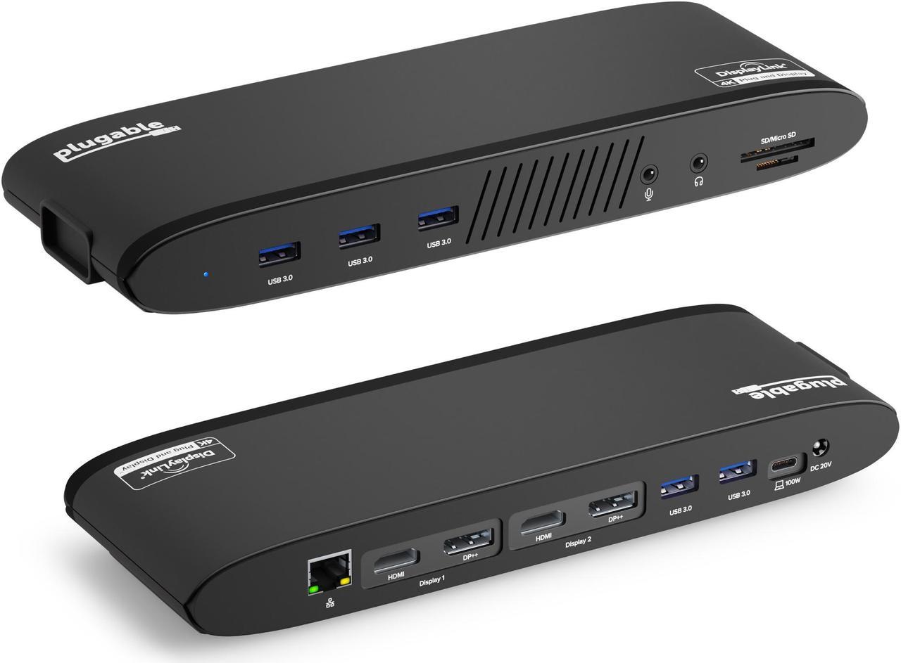 Plugable 13-in-1 USB C Docking Station Dual Monitor, 100W Charging, Dual 4K Displays 2x HDMI or 2x DisplayPort, Compatible with Mac, Windows, Thunderbolt, USB-C (5x USB, Ethernet, SD Card Reader)