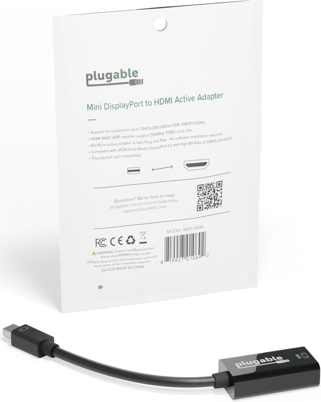 Alt view image 6 of 14 - Plugable Mini DisplayPort/Thunderbolt 2 to HDMI 2.0 Adapter for Older Macs and Surface PCs with MDP Ports - Driverless