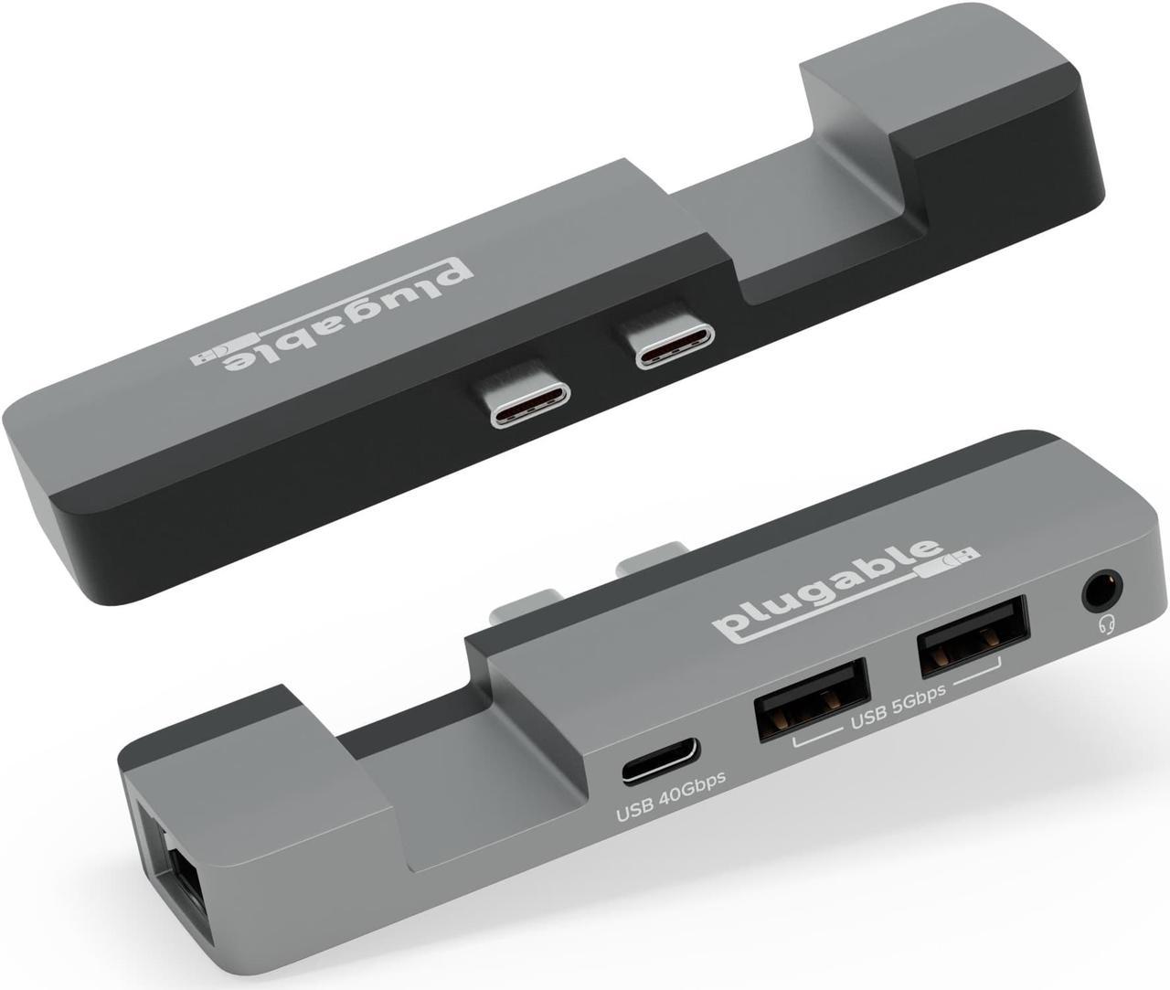 Plugable 5-in-1 USB C Hub Multiport Adapter for MacBook Pro 14/16 Inch and Macbook Air M2, Supports Magsafe Charger (40Gbps with 100W USB-C Pass-through, Gigabit Ethernet, 2x USB Ports, Audio)