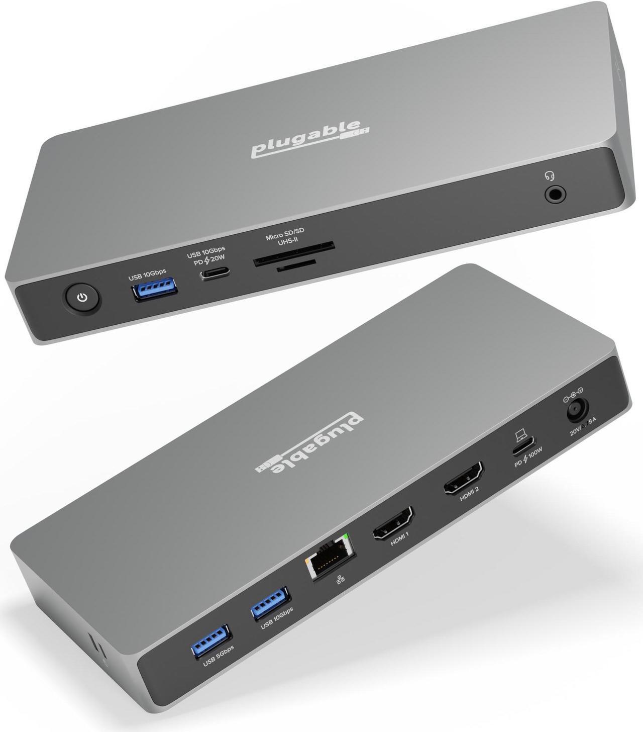 Main image of Plugable USB C Docking Station Dual Monitor, 11-in-1, USB4 40G 100W Laptop Charging Dock for Windows and Thunderbolt, 4K HDMI 2.1 120Hz, 2.5Gbps Ethernet, SD Reader, 20W USB-C Charging - Driverless
