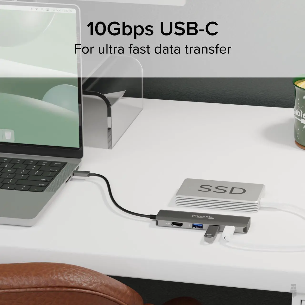Alt view image 6 of 7 - Plugable USB C Hub Multiport Adapter, 4 in 1, 100W Pass Through Charging, USB C to HDMI 4K 60Hz, Multi USB Port Hub for Windows, Mac, Ipad Pro, Chromebook, Thunderbolt (USBC-4IN1)