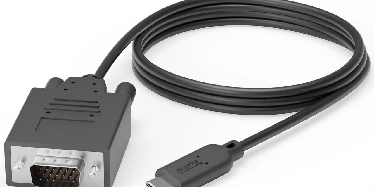 Main image of Plugable USB C to VGA Cable - Connect Your USB-C or Thunderbolt 3 Laptop to VGA Displays up to 1920x1080@60Hz (Compatible with 20182019 MacBook Pros, Dell XPS 13 and 15, Surface Book 2), 6 Feet, 1.8m