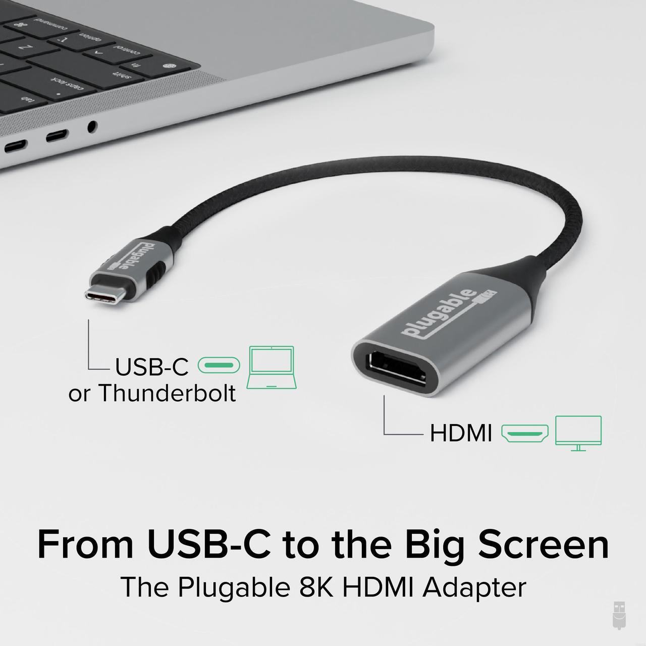 Alt view image 2 of 5 - Plugable USB C to HDMI Adapter, 8K 60Hz or 4K 144Hz, USB4 / Thunderbolt to HDMI Adapter for 4K HDR Monitor, XPS, iPhone 15, iPad Pro, Macbook Pro, Mac Resolution up to 4K 60Hz (USBC-HDMI8K)