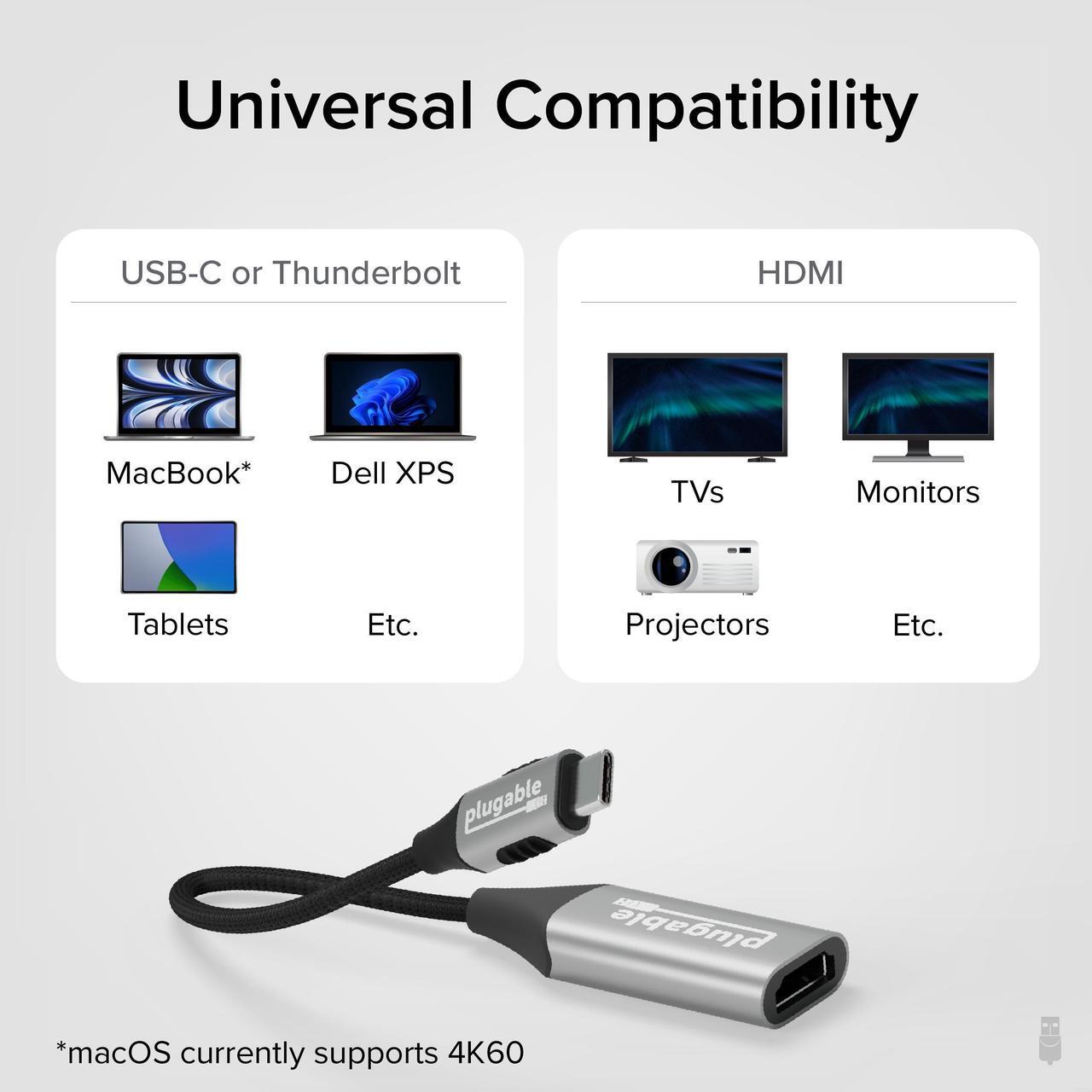 Alt view image 4 of 5 - Plugable USB C to HDMI Adapter, 8K 60Hz or 4K 144Hz, USB4 / Thunderbolt to HDMI Adapter for 4K HDR Monitor, XPS, iPhone 15, iPad Pro, Macbook Pro, Mac Resolution up to 4K 60Hz (USBC-HDMI8K)