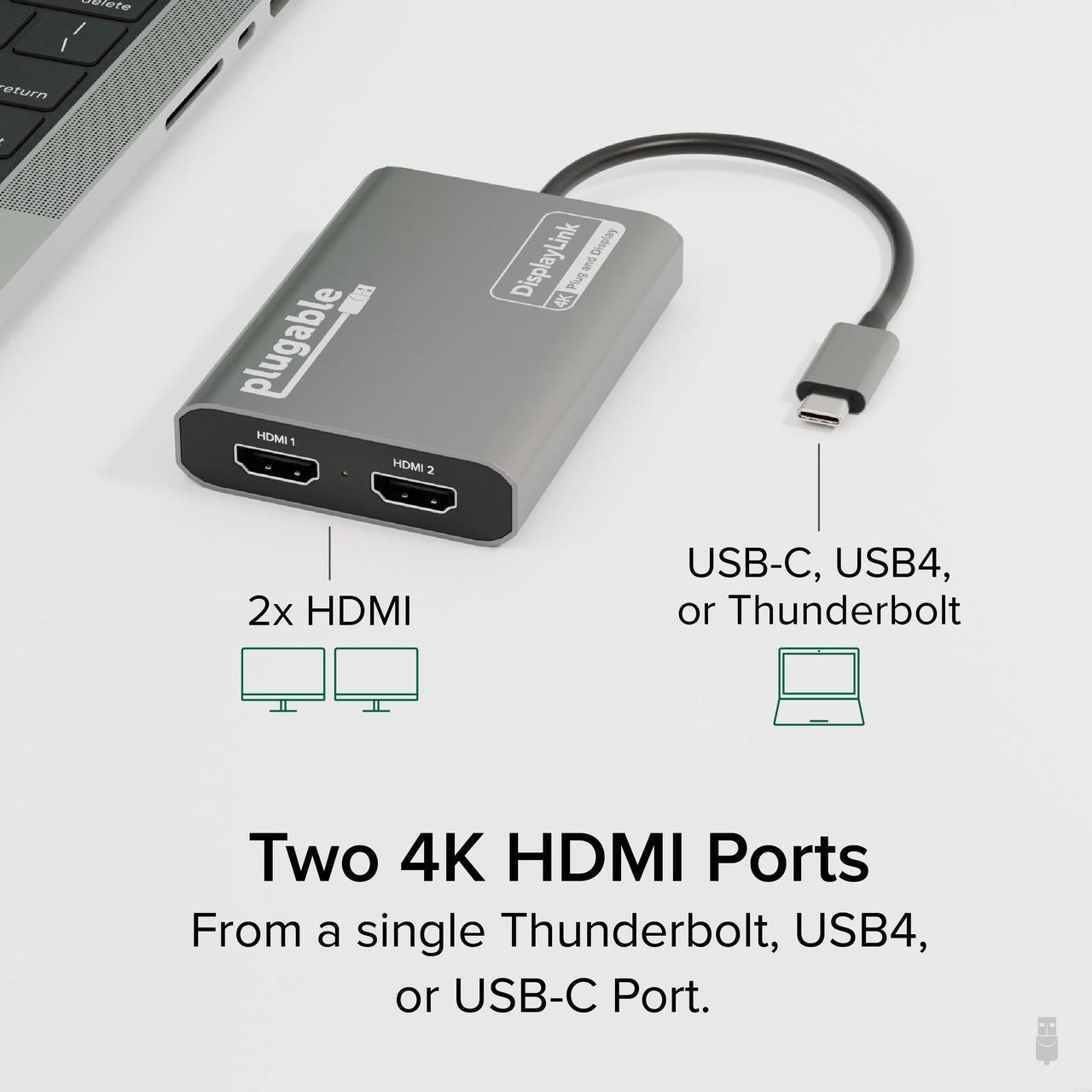 Alt view image 2 of 6 - Plugable USB C to HDMI Adapter, Dual Monitor 4K 60Hz for Apple Mac M1/M2/M3, DisplayLink Multiple Displays for Thunderbolt Macbook or iMac, Driver Required (USBC-6950M)