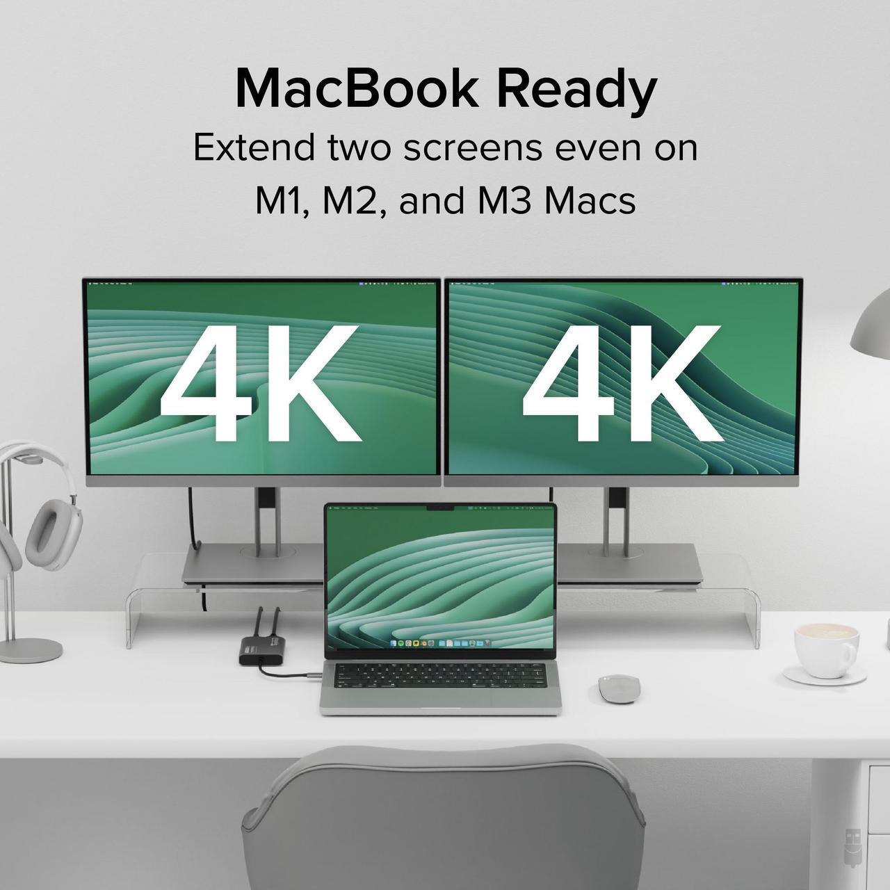 Alt view image 3 of 6 - Plugable USB C to HDMI Adapter, Dual Monitor 4K 60Hz for Apple Mac M1/M2/M3, DisplayLink Multiple Displays for Thunderbolt Macbook or iMac, Driver Required (USBC-6950M)