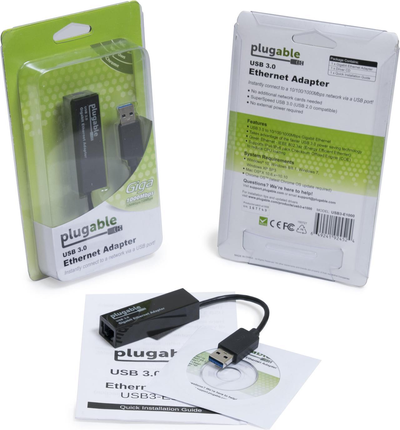 Alt view image 6 of 6 - Plugable USB to Ethernet Adapter, USB 3.0 to Gigabit Ethernet, Supports Windows 11, 10, 8.1, 7, XP, Linux, Chrome OS