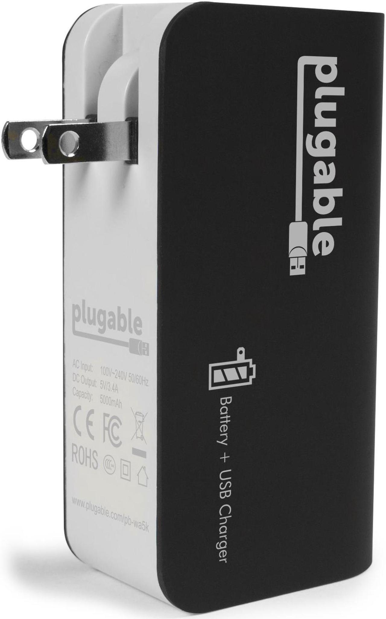 Alt view image 2 of 7 - Plugable 2-Port USB Power Bank (5,000mAh) + Pass-Through AC Wall Outlet Smart Charger for Android, Apple iOS, and Windows Mobile Devices