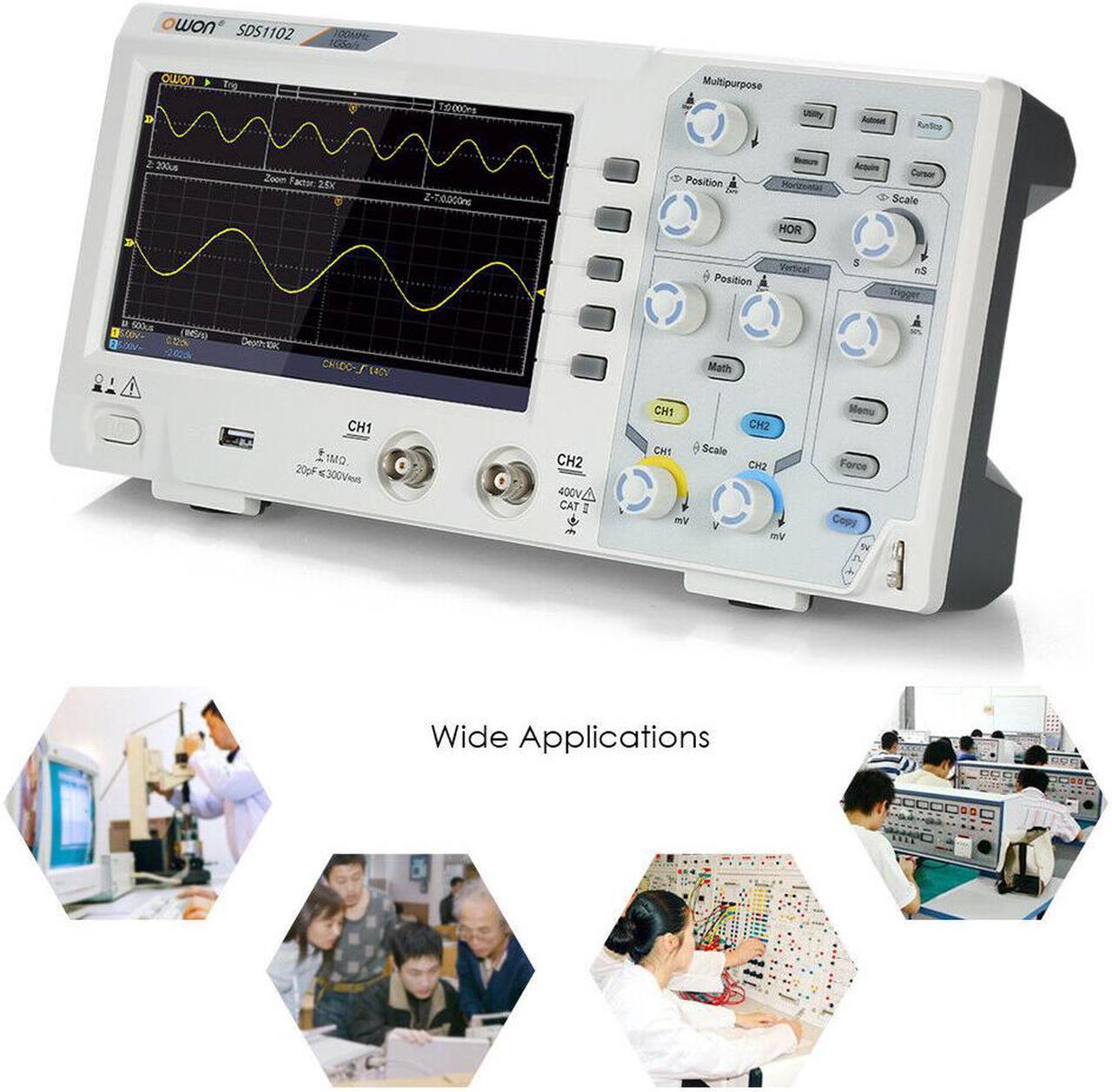 Alt view image 5 of 6 - OWON SDS1102 2-Channel Digital Oscilloscope 100MHZ Digital Oscilloscope Kit for Electronic Circuit Debugging,Design and Manufacture, Education and Training, Automobile Maintenance and Testing