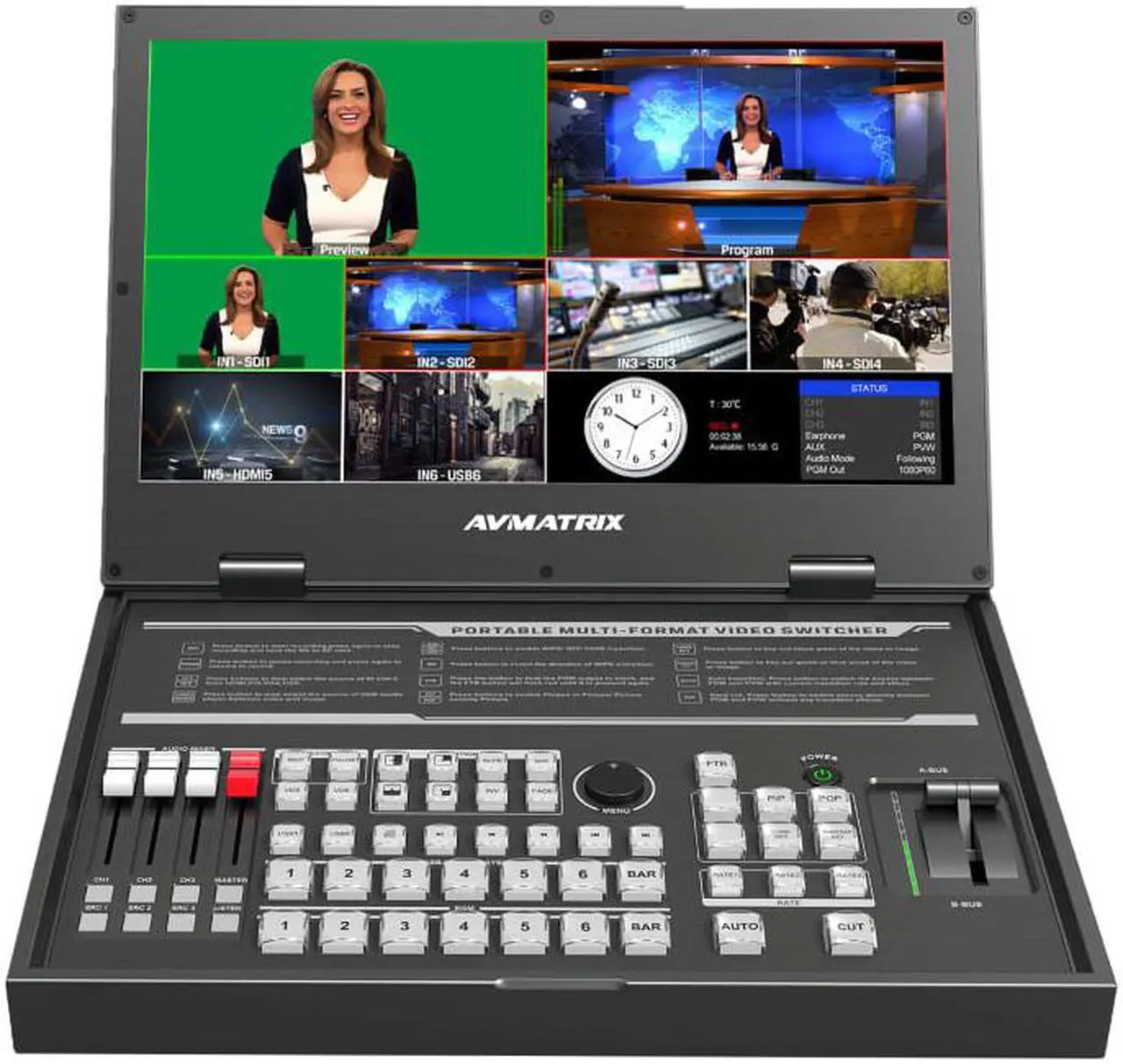 Alt view image 2 of 8 - AVMATRIX PVS0615 6CH Multi-Format Video Switcher Portable All-in-One Design with 15.6 inch FHD LCD Display 6 Channel inputs: 4×SDI and 2×DVI-I/HDMI/VGA/USB