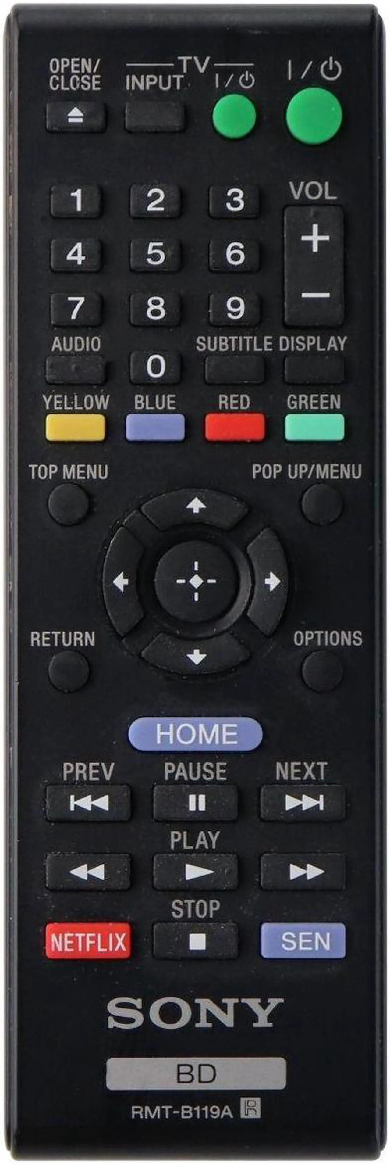 Alt view image 3 of 3 - Sony BD Blu-ray Disc player Remote Control RMT-B119A