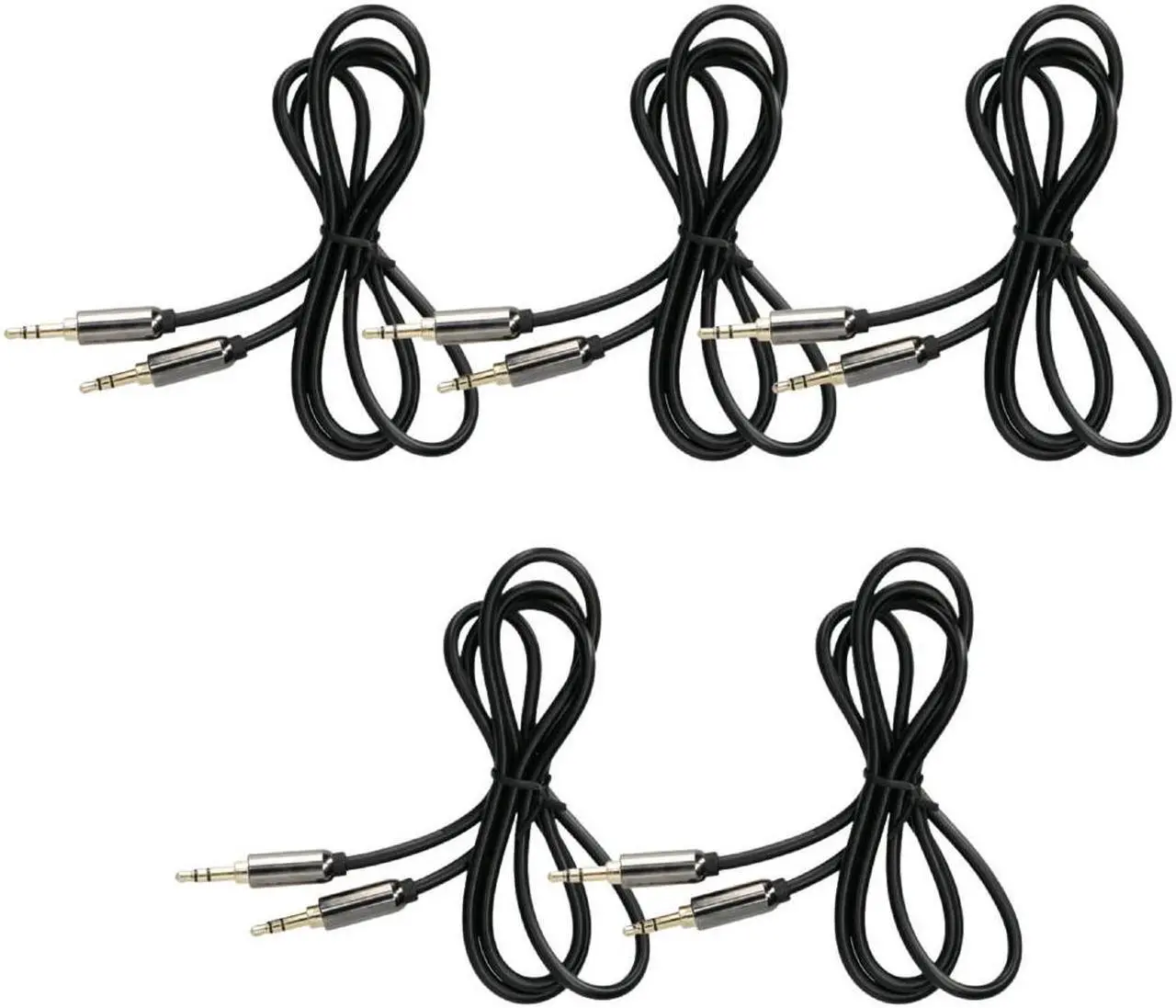 Main image of .5mm Male to Male Stereo Audio AUX Cable Auxiliary 3ft for Car PC iPhone iPod Black (5 Pack)