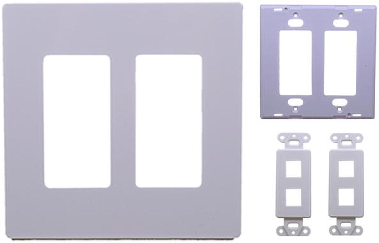 Alt view image 2 of 5 - 10X White 2-Gang Screwles Decora Wall Plate Cover w/ 2-Port Keystone Jack Insert