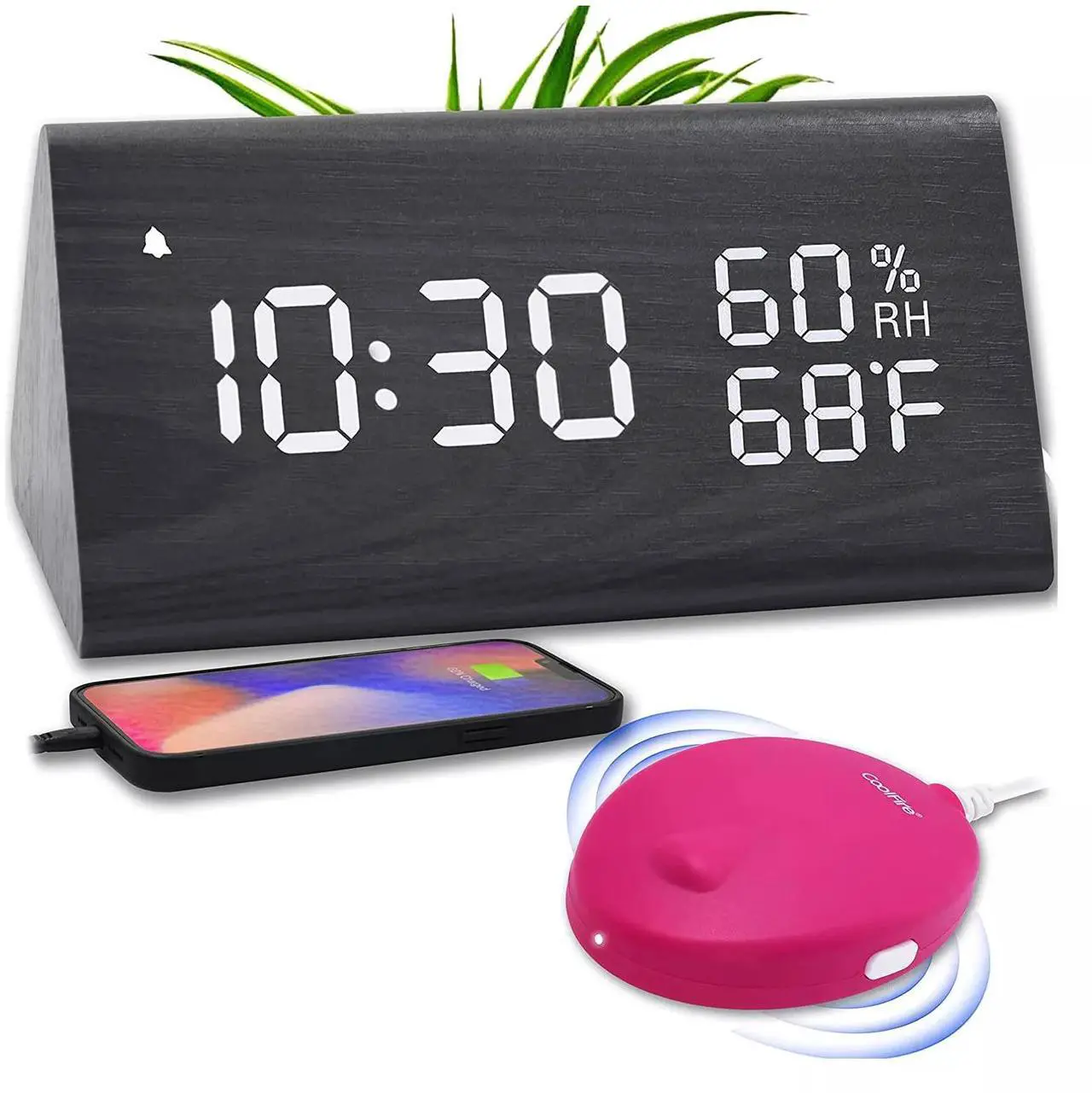 Main image of Maximal Power Wooden Vibrating Alarm Clock for Heavy Sleepers Adults, Loud Alarm Clock for Heavy Sleepers, Bed Shaker Alarm Clock, Smart Alarm Clock, Digital Alarm Clock, Bedroom Decorations (Pink)