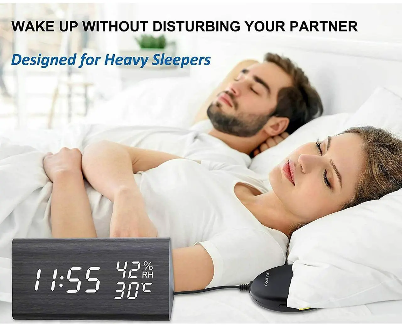 Alt view image 5 of 7 - Maximal Power Wooden Vibrating Alarm Clock for Heavy Sleepers Adults, Loud Alarm Clock for Heavy Sleepers, Bed Shaker Alarm Clock, Smart Alarm Clock, Digital Alarm Clock, Bedroom Decorations (Pink)